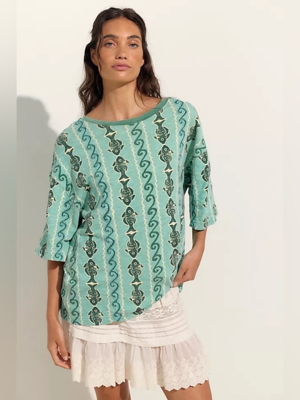 Free People By the Sea Tee Shirt NWT Embroidered